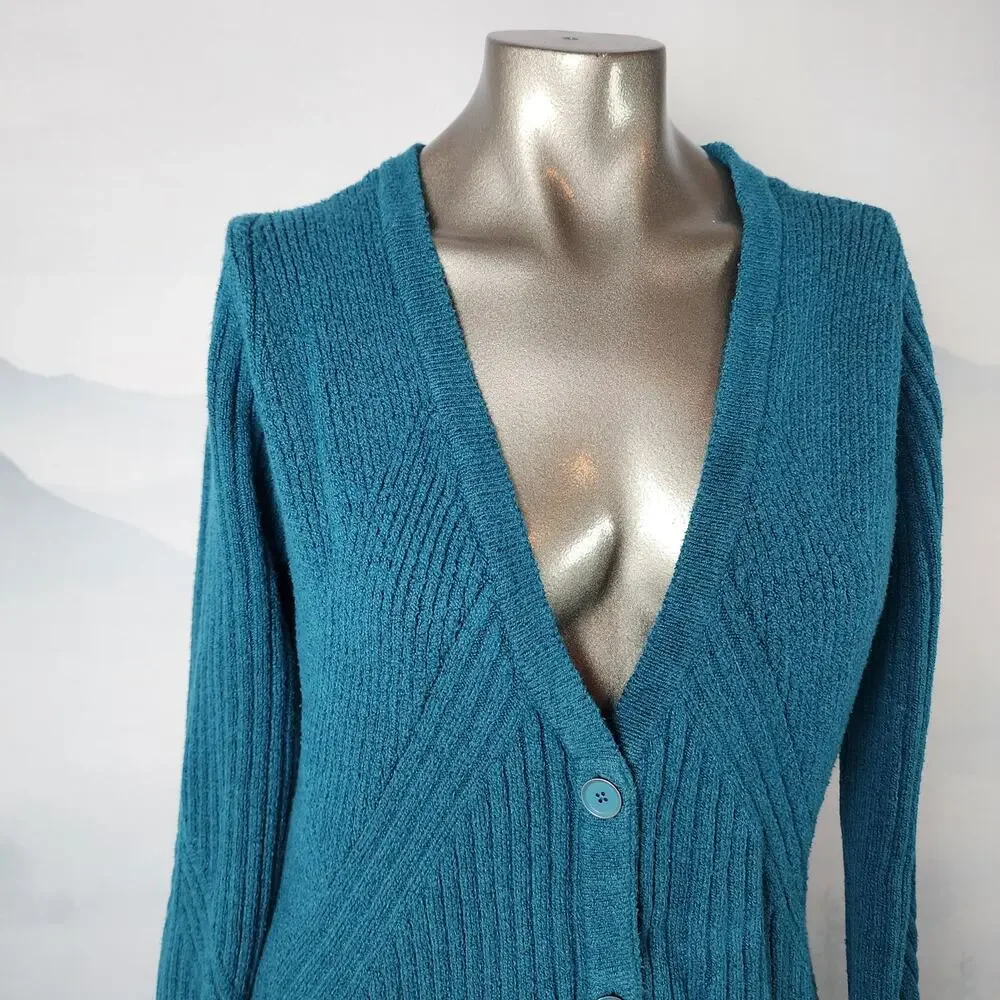 Cabi Deco V-Neck Knit Teal Cardigan | Women's Medium